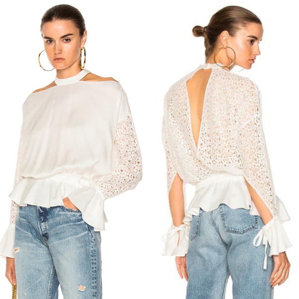 Marissa Webb Sullivan Open Back Ruffled Floral Lace Blouse Size Medium